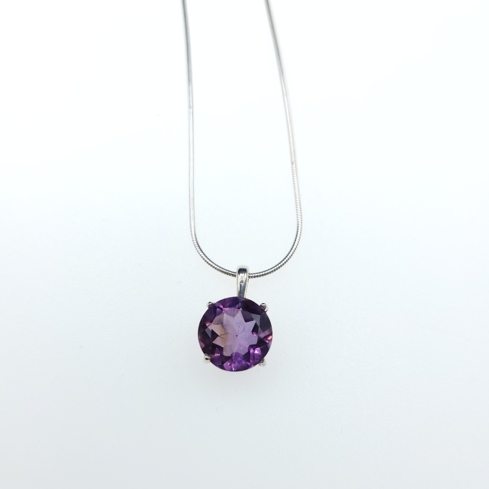 925 Large Round Natural Amethyst necklace